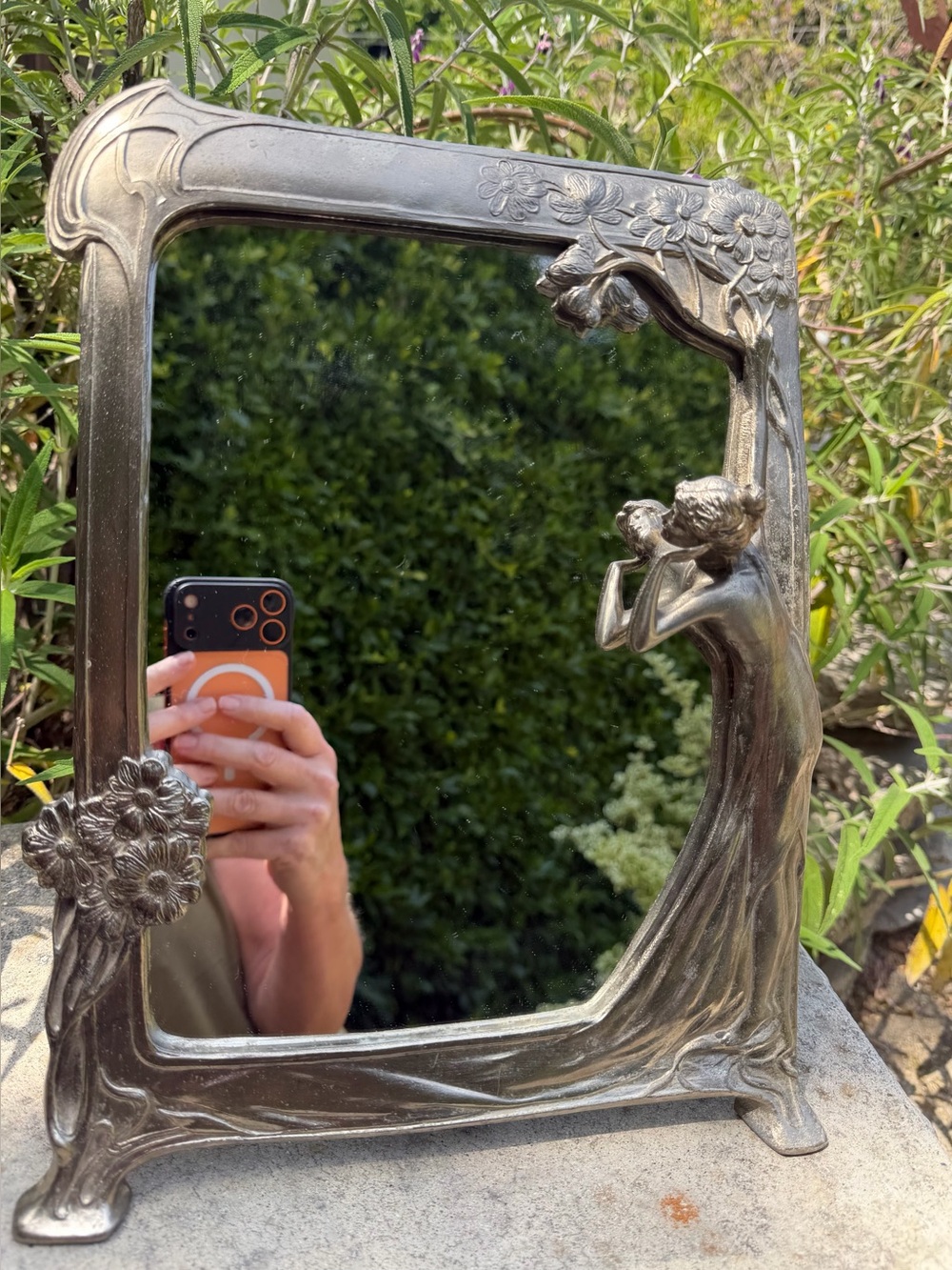 Vintage, Art Nouveau Silver-Tone “The Echo” mirror